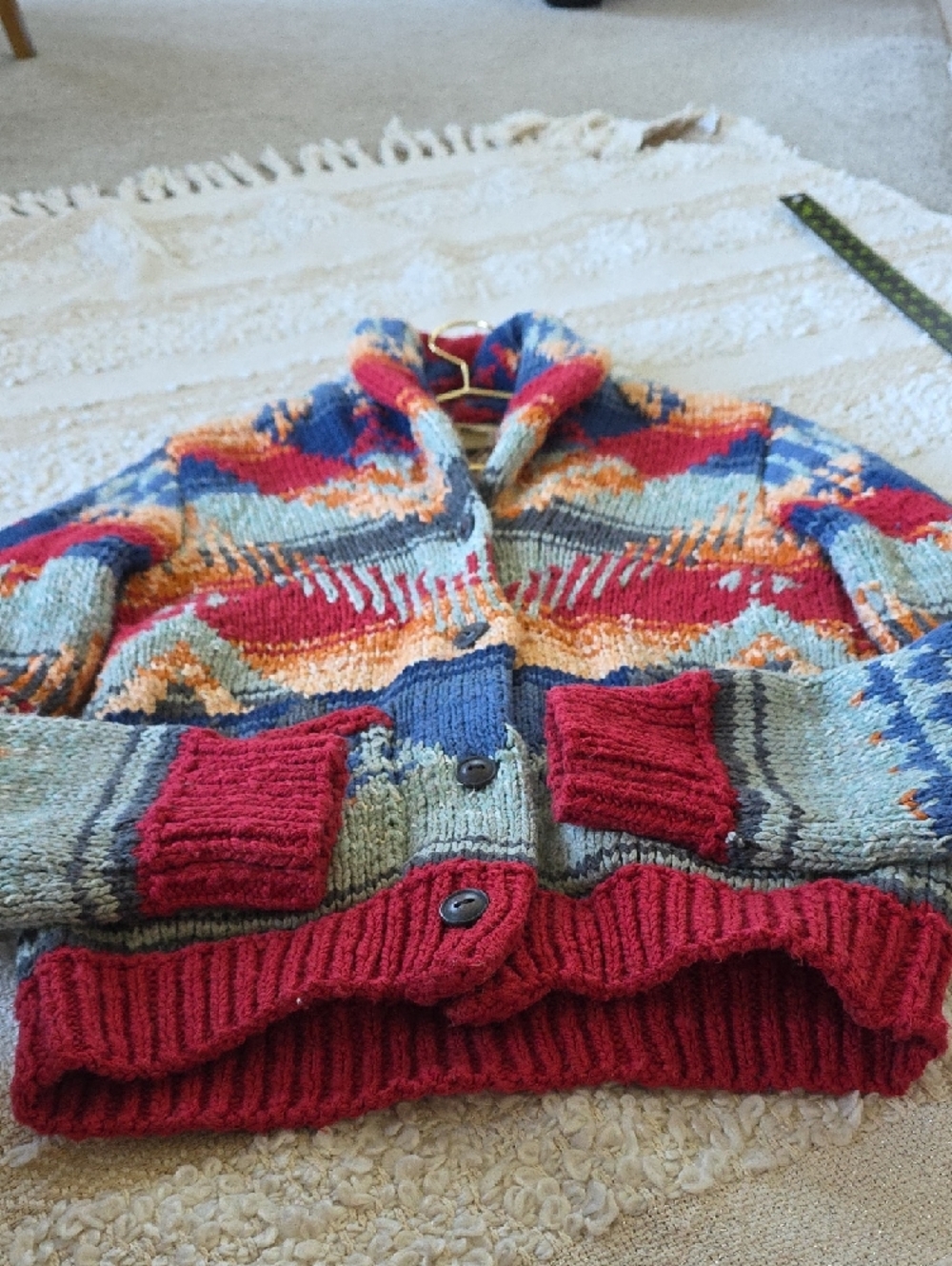 VTG Denim & Supply Ralph Lauren Navy and Red Southwestern Knit Cardigan S Petite - Picture 5 of 16